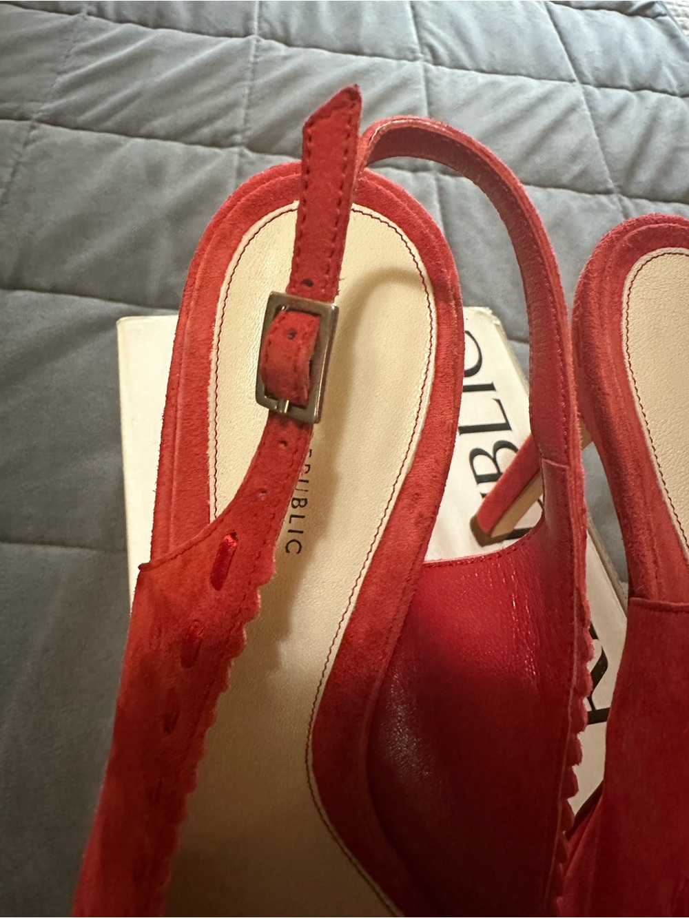Banana Republic Red Suede Peep-Toe Slingback Heels with Bow - Picture 4 of 7